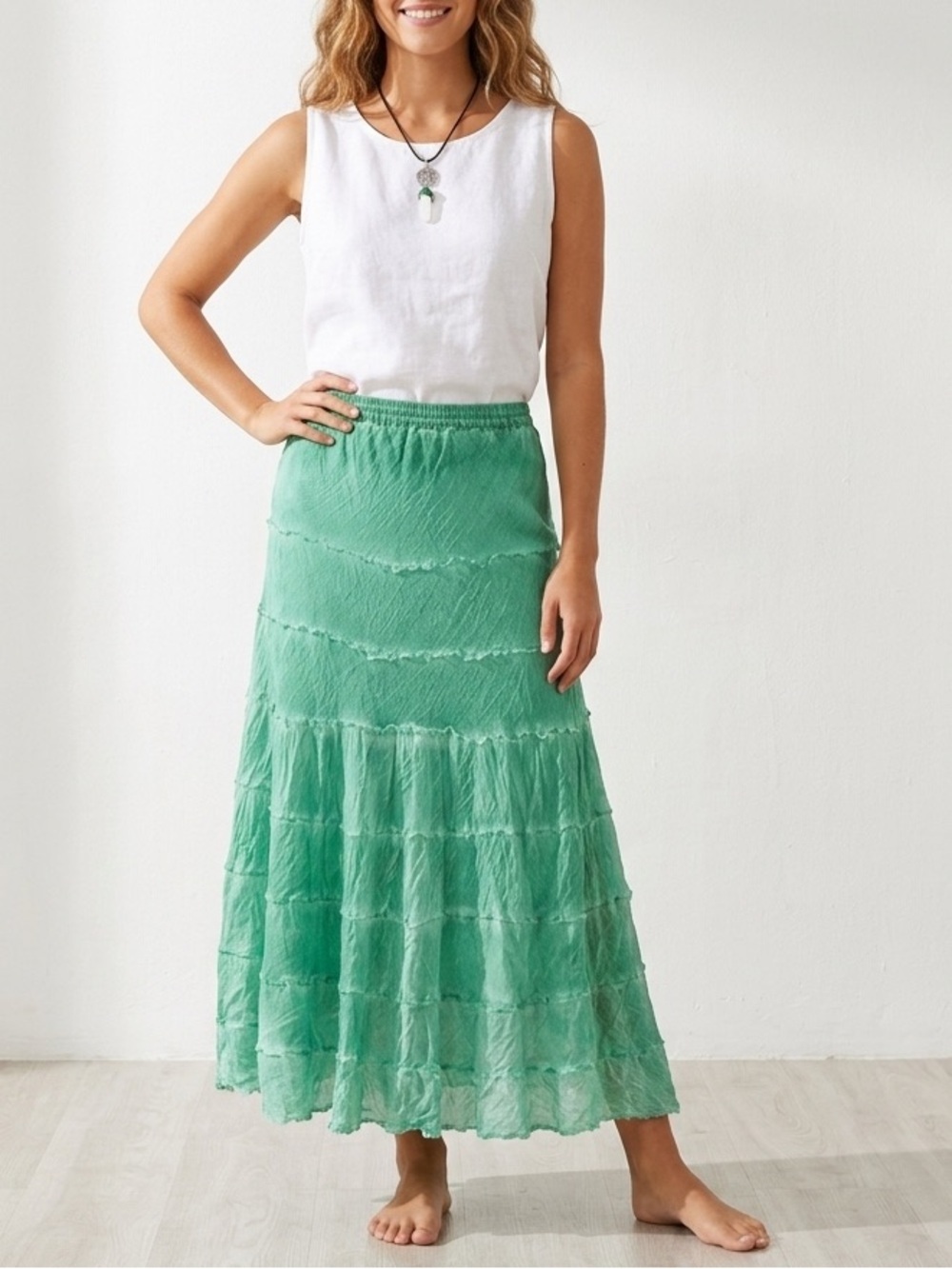 NEW METROWEAR Crinkle Madi tiered Skirt Green SMALL beach Boho Hippie Peasant